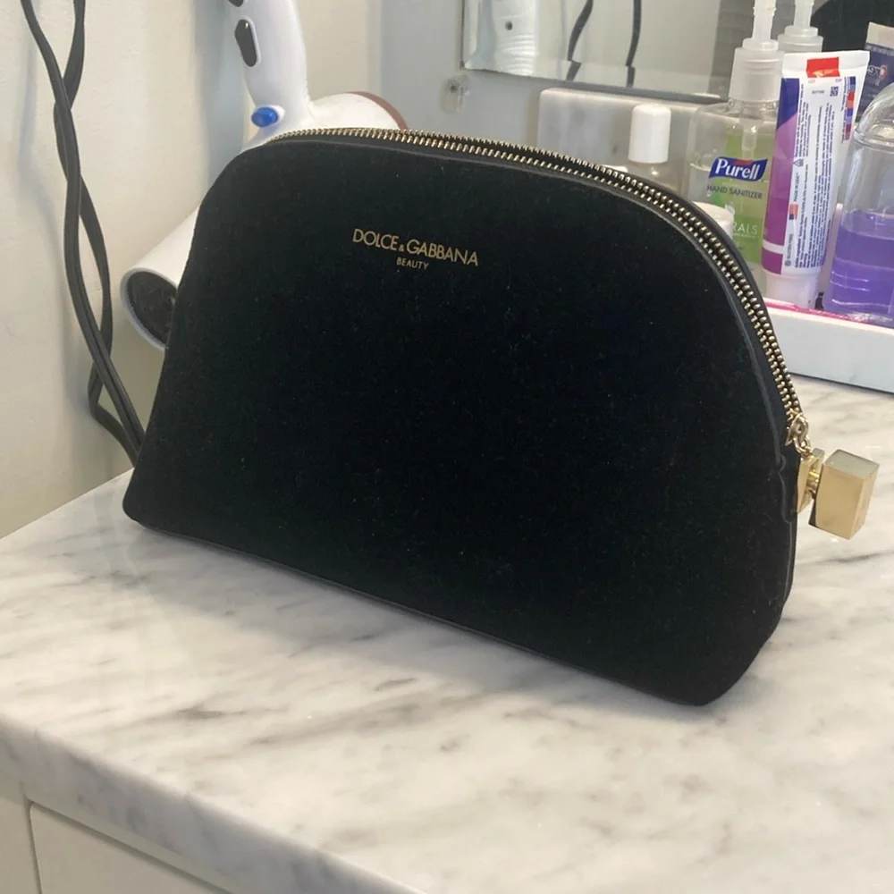 Dolce and gabbana black velvet cosmetic bag
